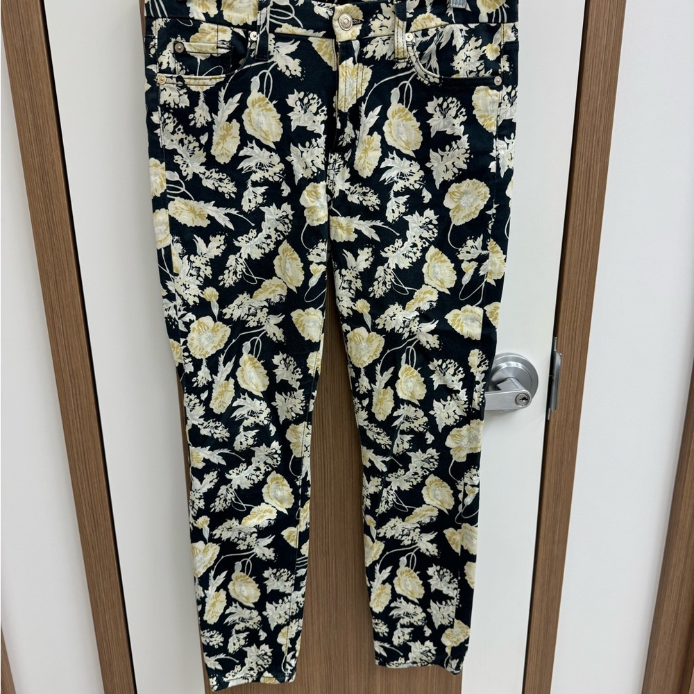 7 For all mankind Floral Print Pants Yellow and Black Design